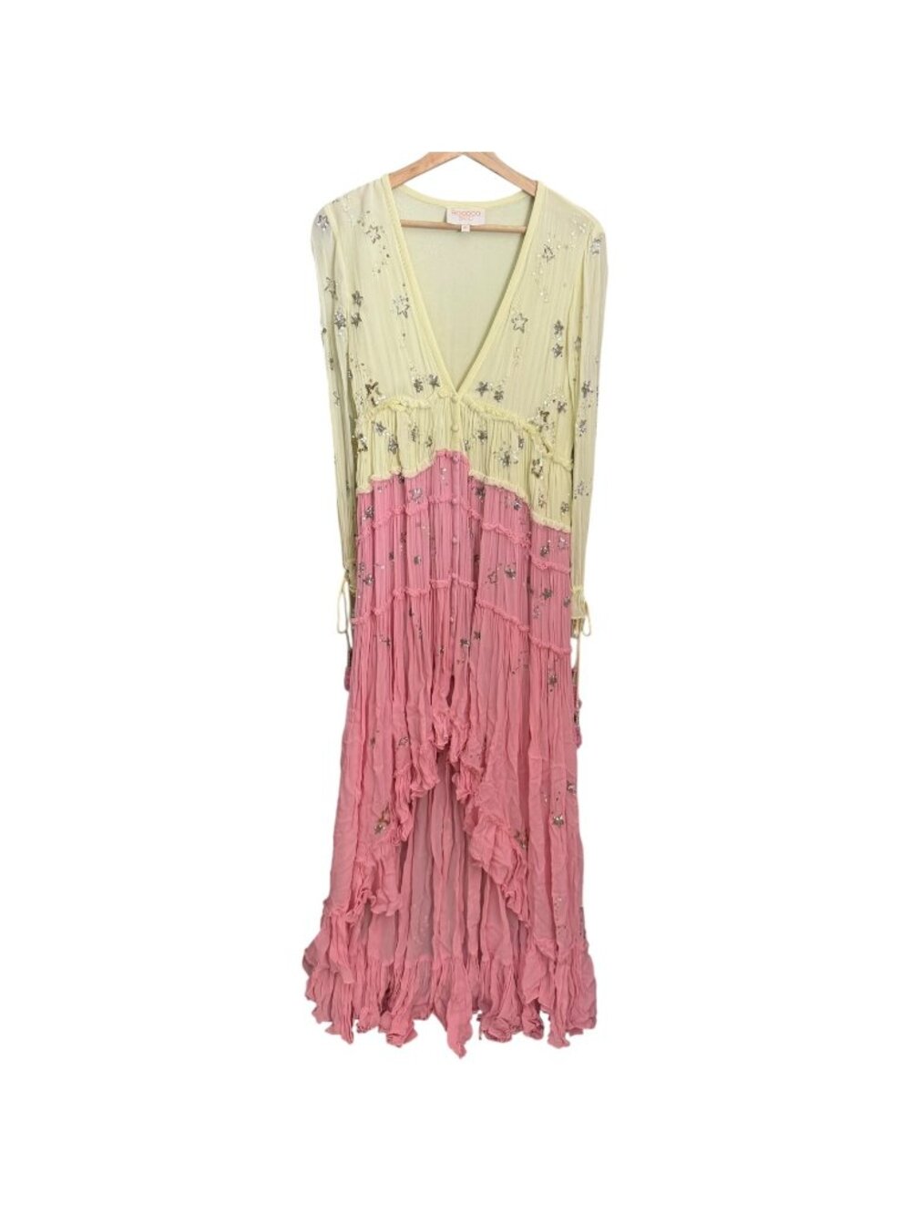 Rococo Sand Coastal Fairy Star Light High Low Maxi‎ Dress Pink Yellow XS